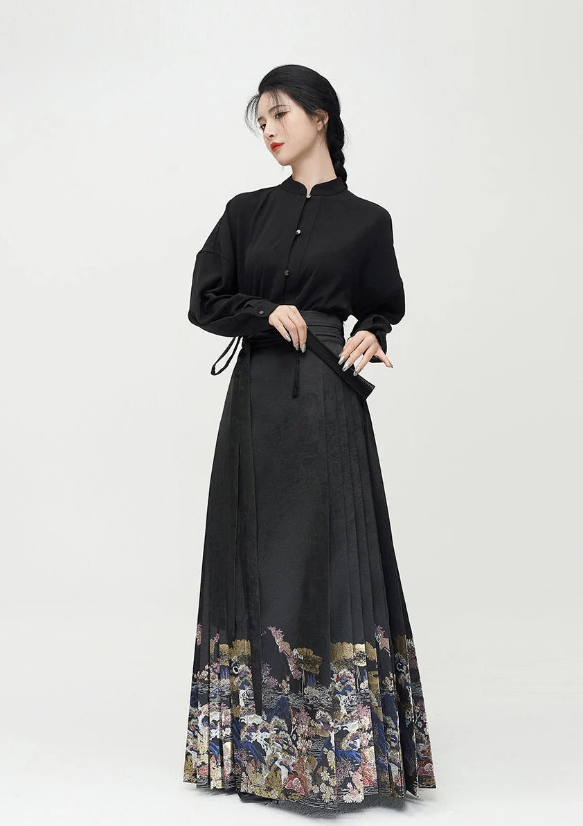 Women Modern Hanfu Blouse, Mother-of-Pearl Landscape Print | HANFUBAO
