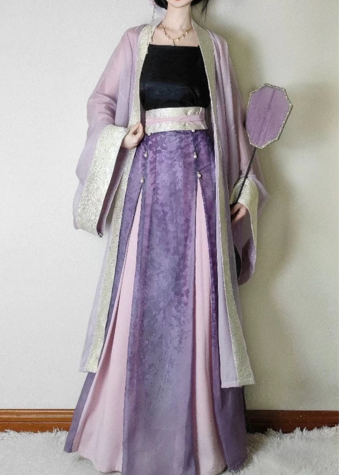 Women’s Chiffon Modern Plus Size Hanfu Set Violet Mist | HANFUBAO