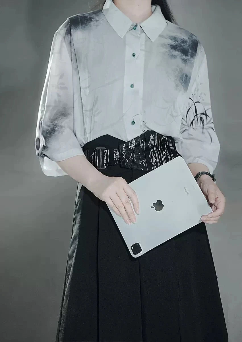 Unisex Modern Summer Hanfu Set, Clivia Print, Plus Size, Polyester-Spandex | HANFUBAO