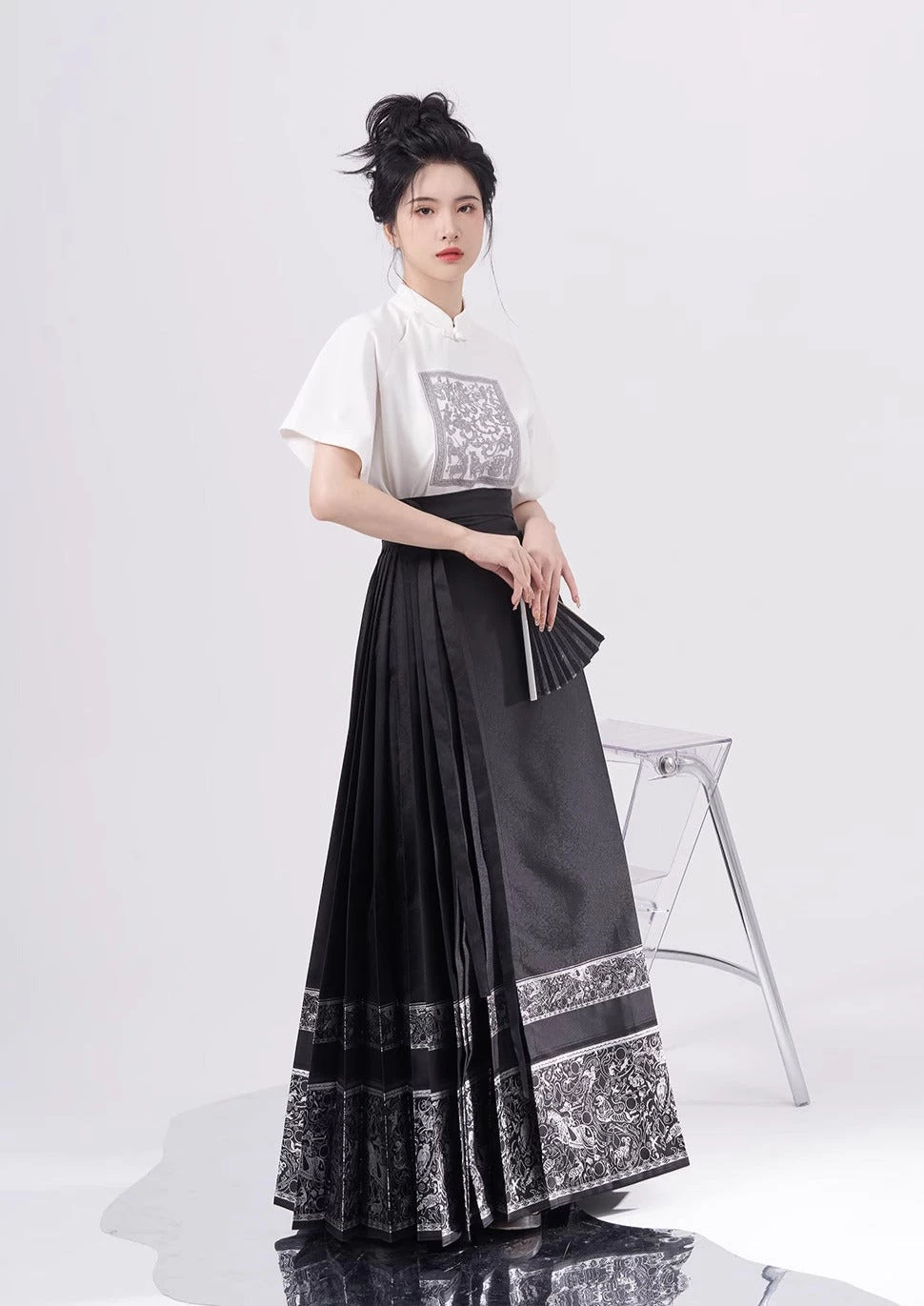 Women Modern Summer Hanfu Set Horse Cloud Feather Print | HANFUBAO