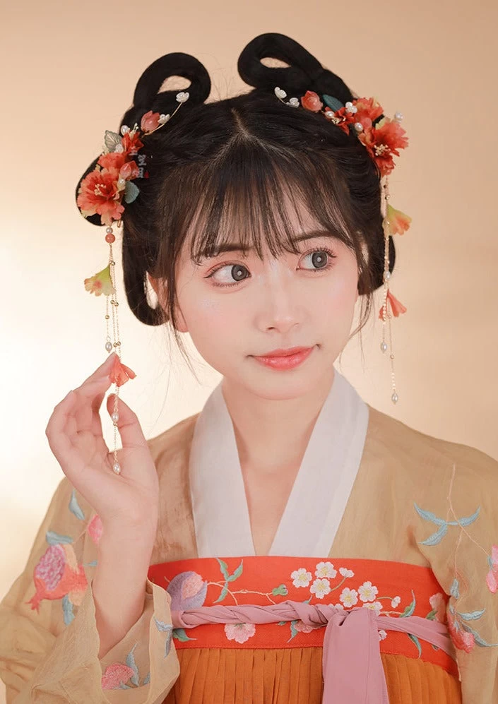 Women's Hanfu Flower Goddess Hairpins, Yarn & Faux Pearl Clips 9cm | HANFUBAO