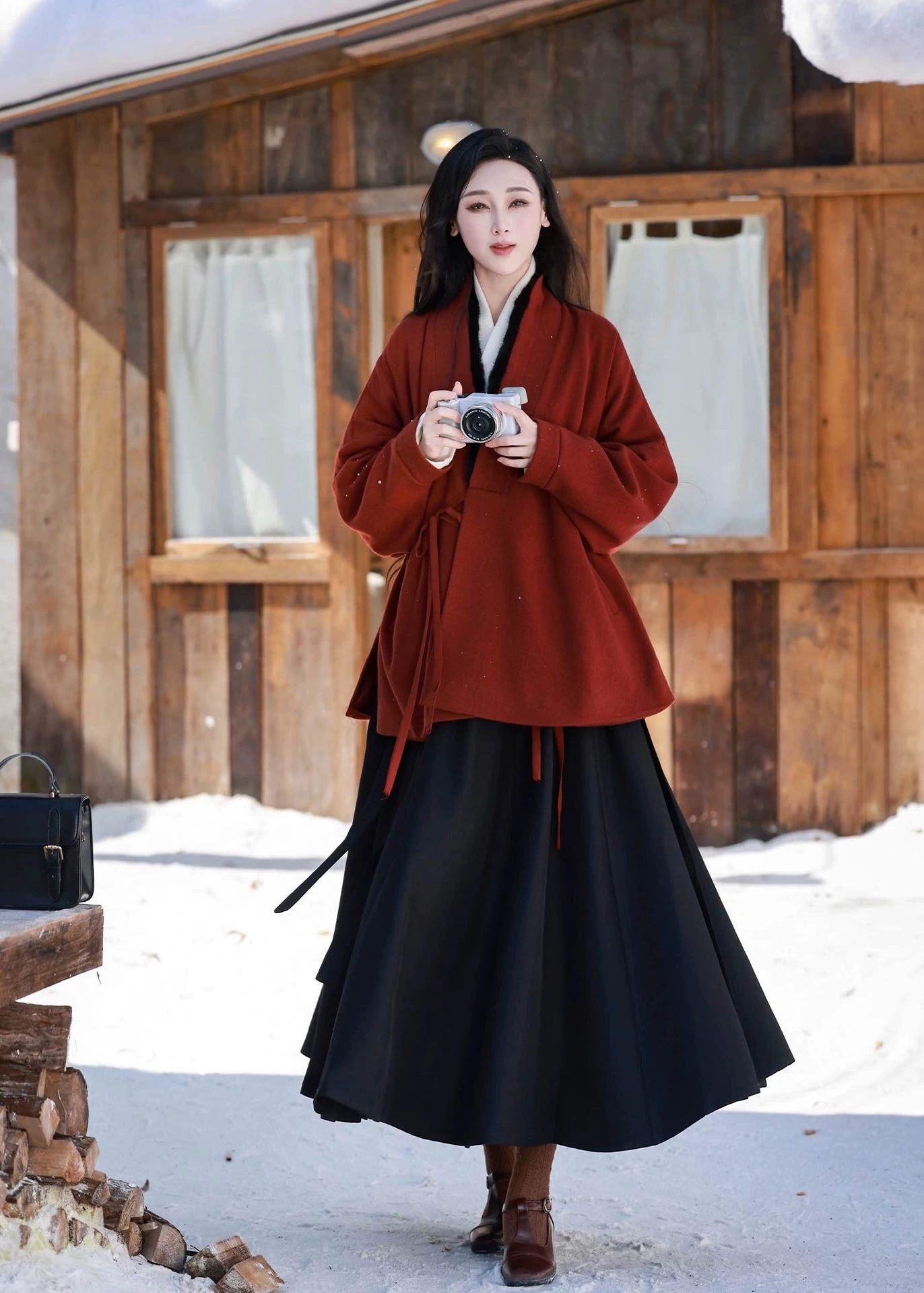 Women's Modern 4-Piece Hanfu Set Mink Fur Collar| HANFUBAO