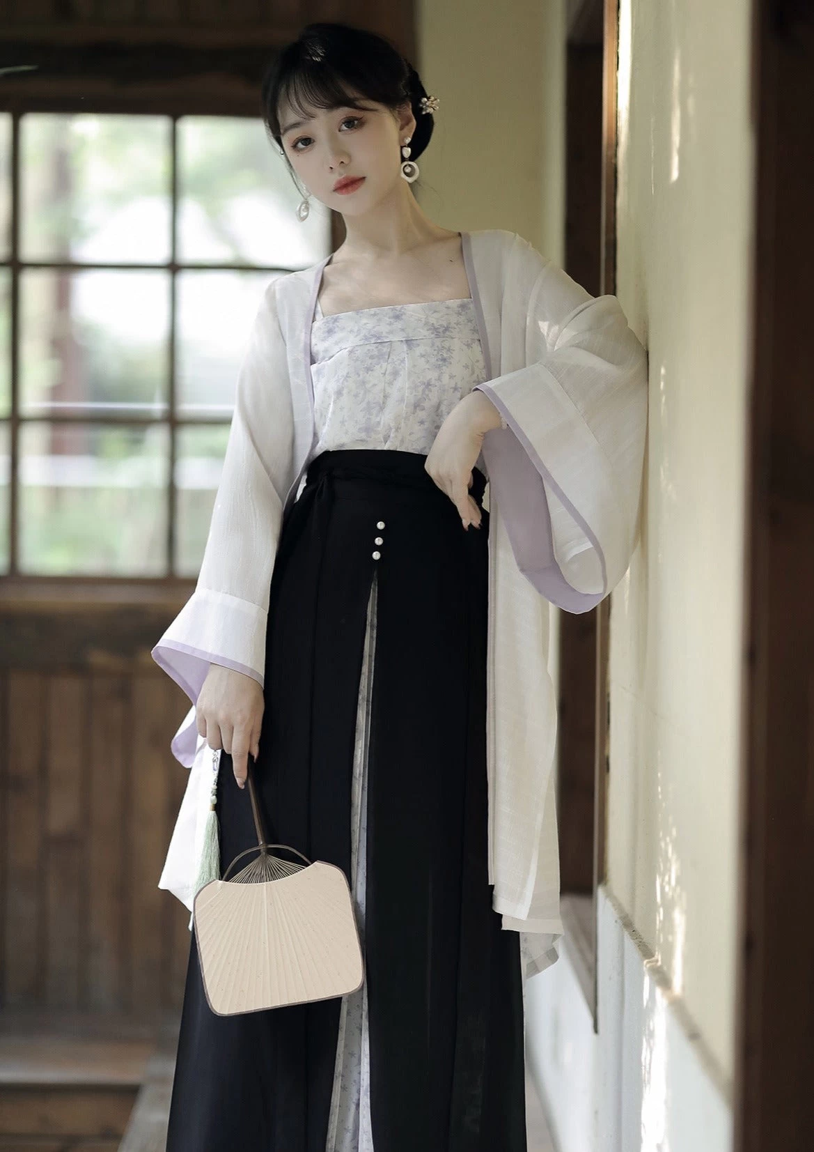 Women Daily Hanfu Set Purple Floral Skirt Coverup Tank Top| HANFUBAO