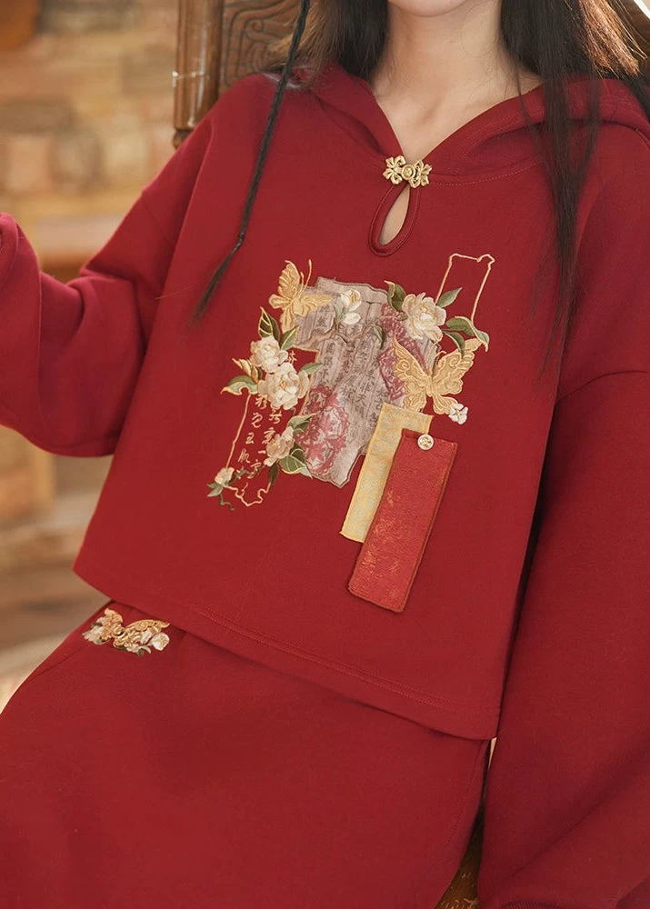 Women’s 2-Piece Modern Daily Hanfu Hoodie Set Jasmine Scroll Print| HANFUBAO