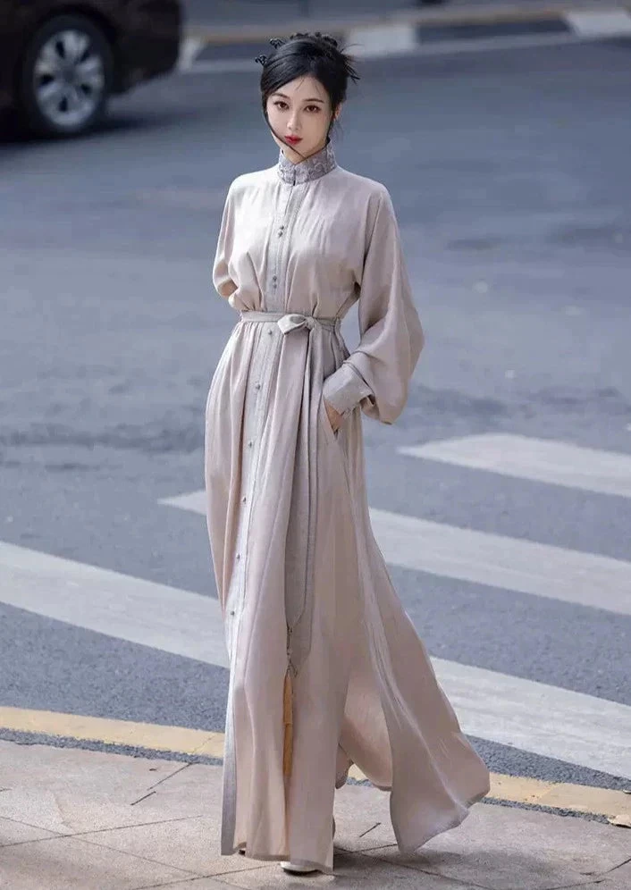 Women’s Modern Hanfu One-Piece Dress, Coastal Tide Print, Plus Size| HANFUBAO