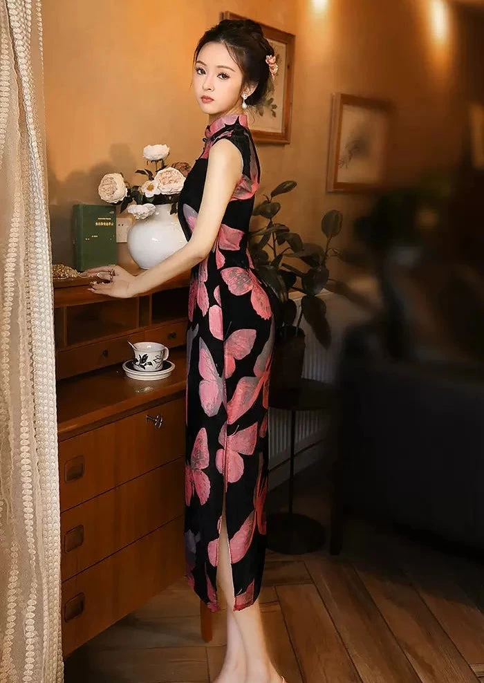 Women's Velvet Qipao Dress High Slit Daily Hanfu Plus Size | HANFUBAO