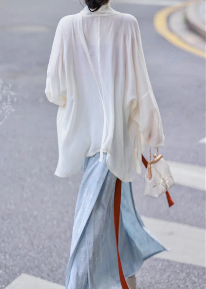 Women 3-Piece Daily Hanfu Set Mist Wait Tencel Skirt Top Cover-Up | HANFUBAO