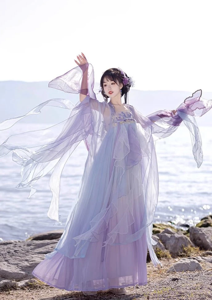 Women Modern Hanfu Silk Blend, Floral Embroidery 3-Piece Set | HANFUBAO