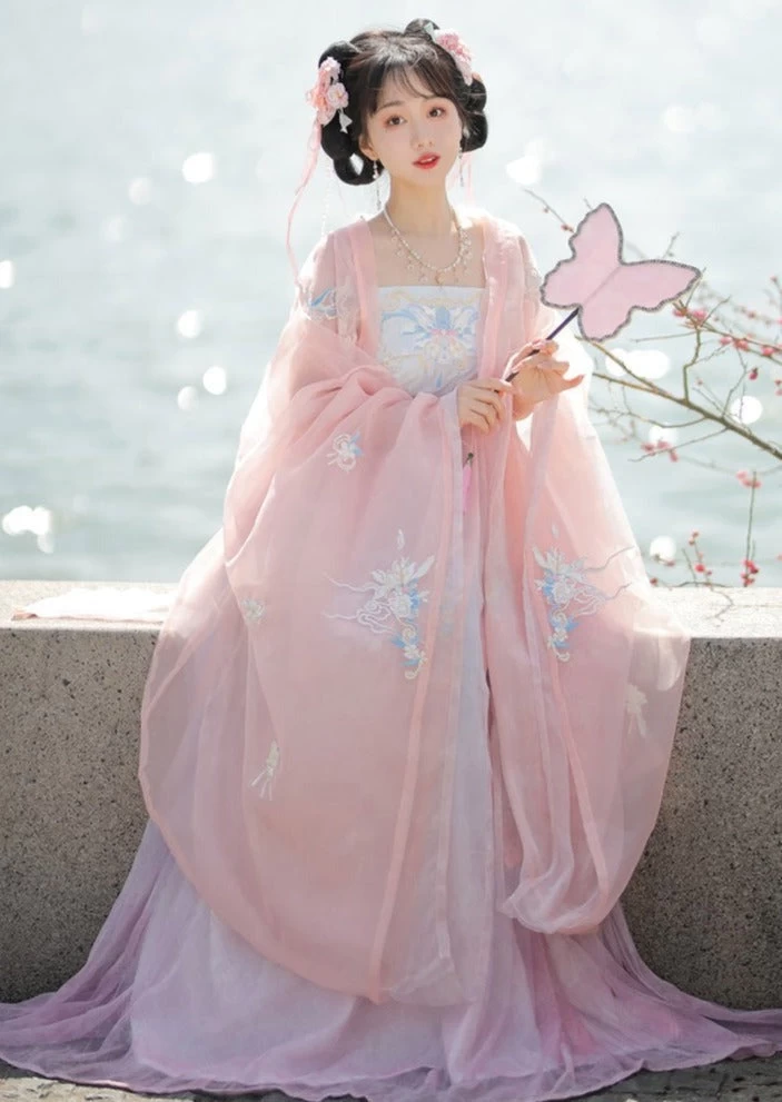 Women’s 4-Piece Daily Hanfu Dress Set Aqua Blue Plus Size | HANFUBAO