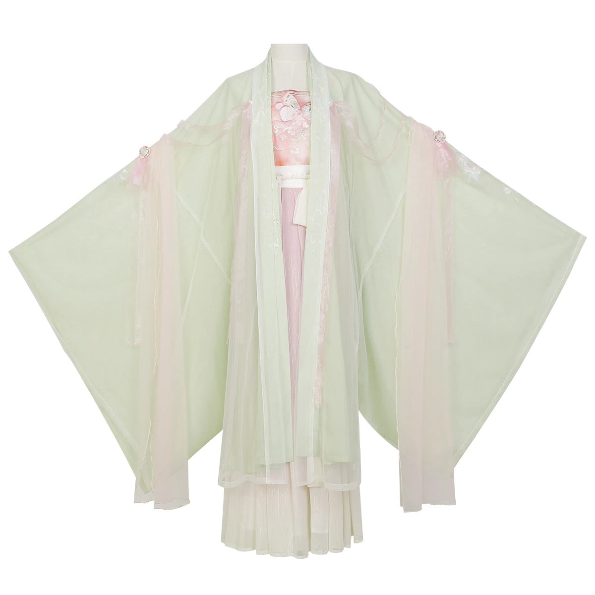 Women 5-Piece Pink Summer Hanfu Dress Set, Chiffon Scarf Daily Wear | HANFUBAO