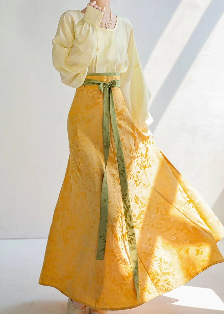 Women’s Daily Hanfu Satin Top & Skirt 7-Color Set | HANFUBAO