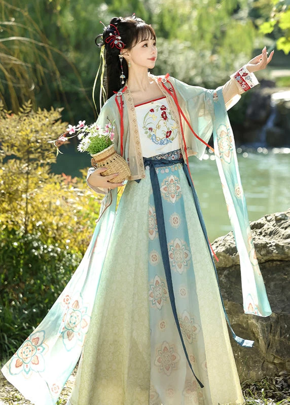 Women Modern Hanfu  Floral Embroidered 6pcs Set|HANFUBAO