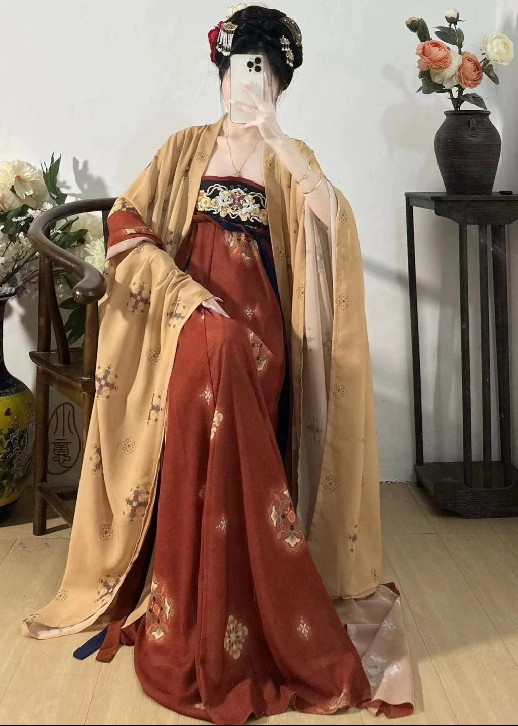 Women Plus Size Chiffon Modern Daily Hanfu Set, Tang Shadow 3-Piece | HANFUBAO