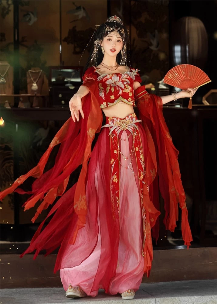 Women 5-Piece Embroidered West Regions Hanfu Dress Set Polyester| HANFUBAO