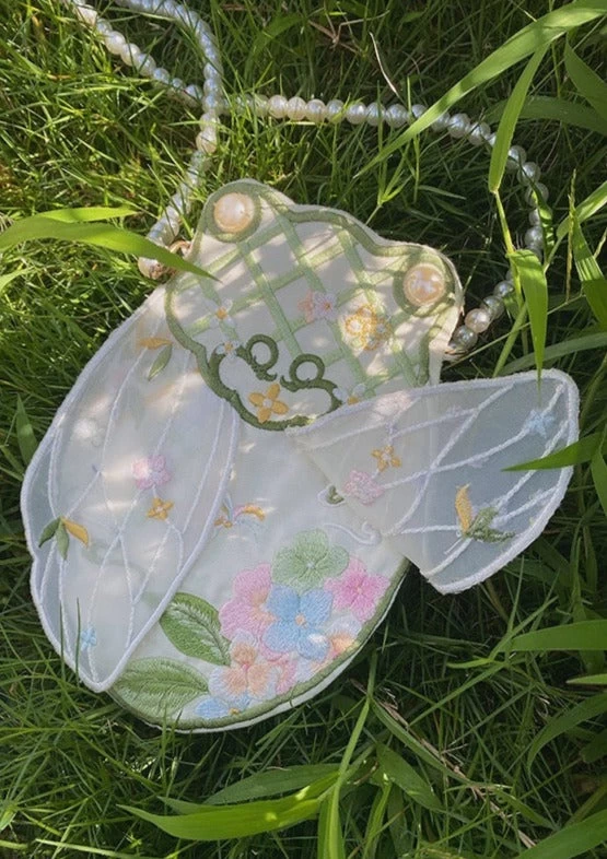 Green Embroidered Cicada Purse 14x20cm,  Daily Bag | HANFUBAO