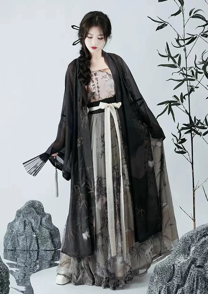 Women’s Daily Hanfu 3-Piece Set Bamboo Pattern Skirt & Coverup | HANFUBAO