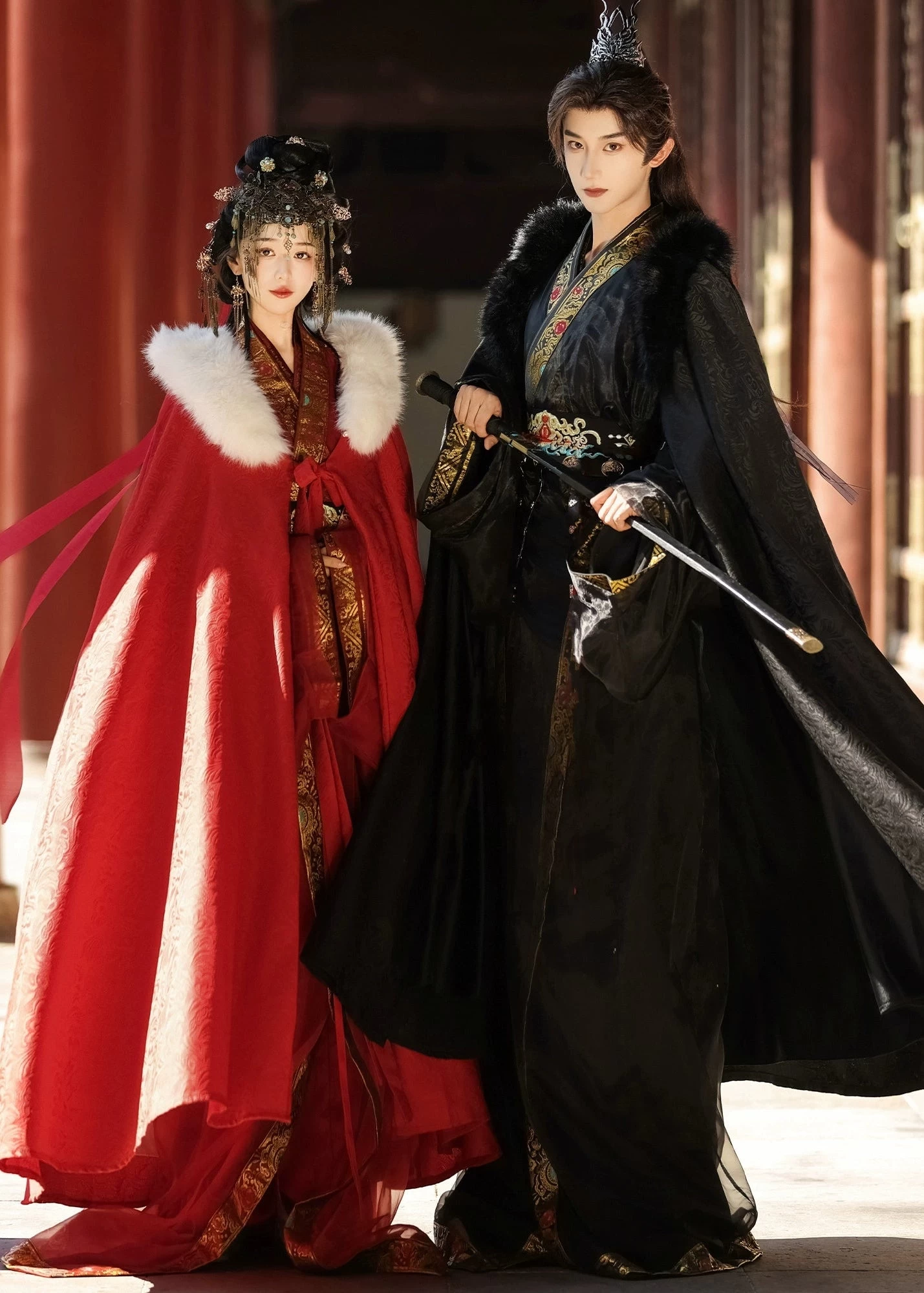 Unisex Modern Daily Hanfu 3-Piece Robe Set  Scarlet Plus Size | HANFUBAO