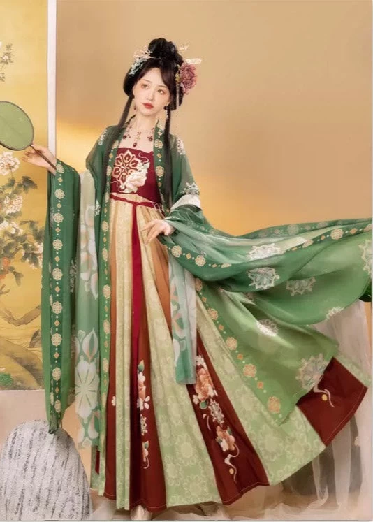 Women’s Plus Size 3-Piece Chiffon Daily Hanfu Set in Crimson Glow | HANFUBAO