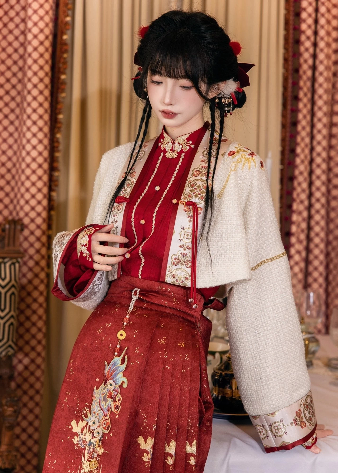 Women's 5-Piece Modern Wedding Hanfu Set, Embroidered Skirt & Jacket | HANFUBAO