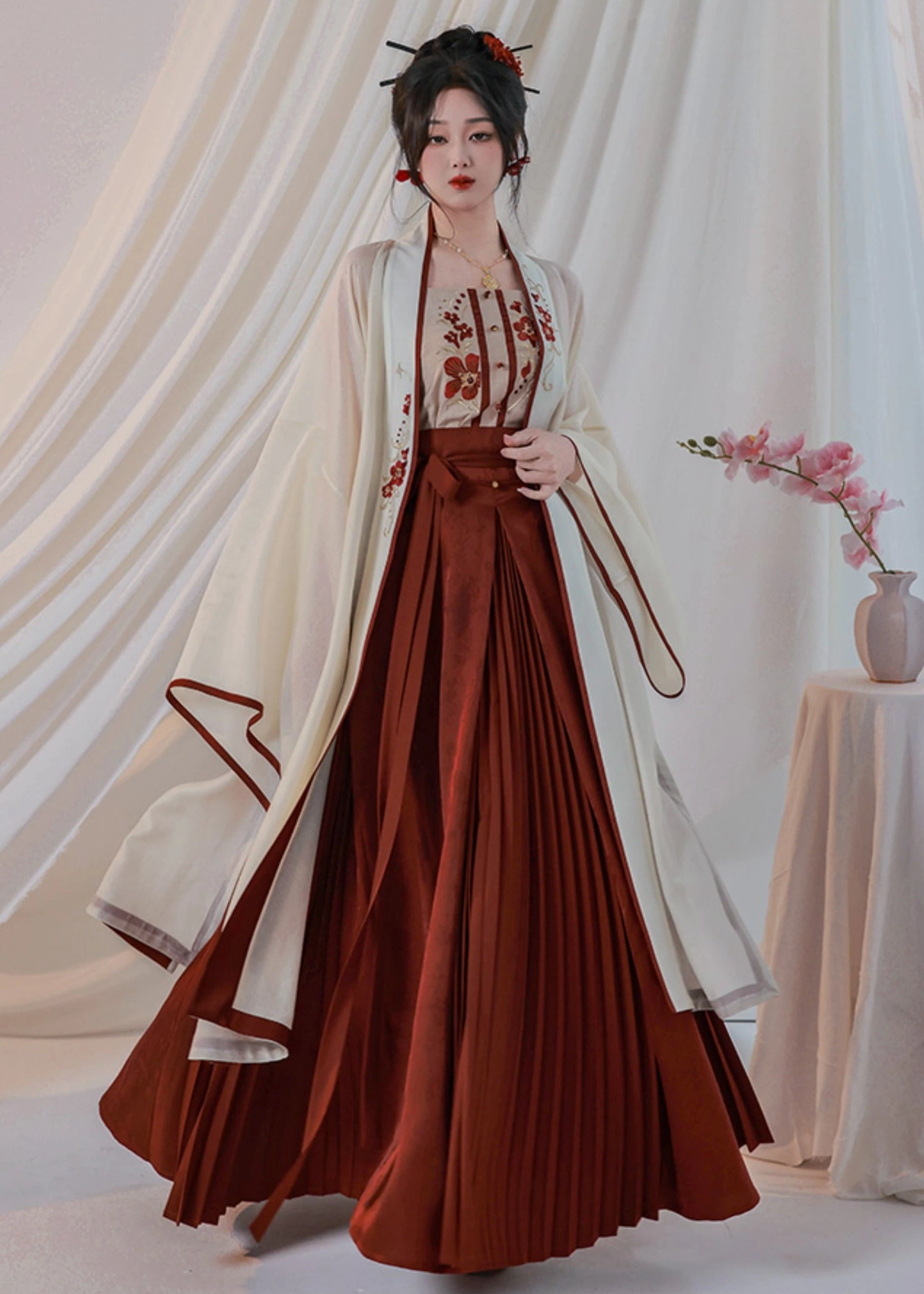 Women's Daily Hanfu 3-Piece Set Crimson Tencel Blend Plus Size | HANFUBAO