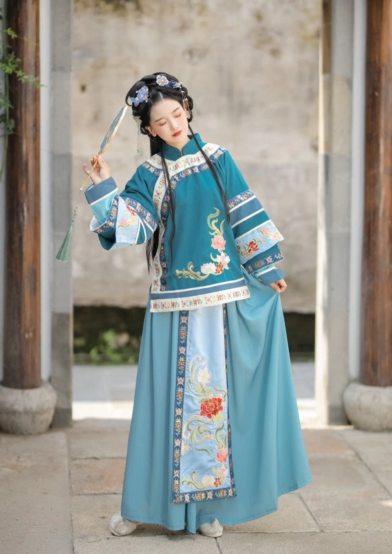 Women Modern Hanfu Cotton-Blend Qing Princess Shirt+Skirt Set | HANFUBAO