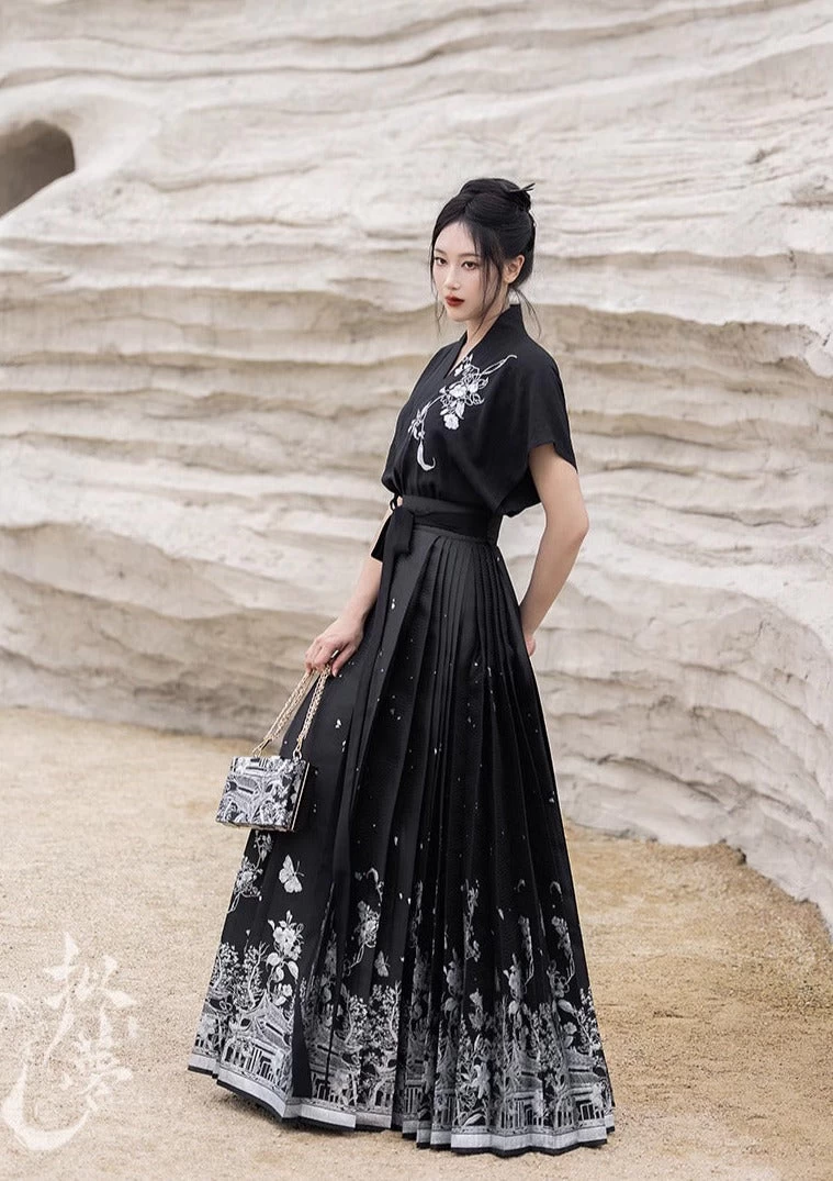 Women's Daily Hanfu 2-Piece Set Black Modern Skirt Outfit| HANFUBAO
