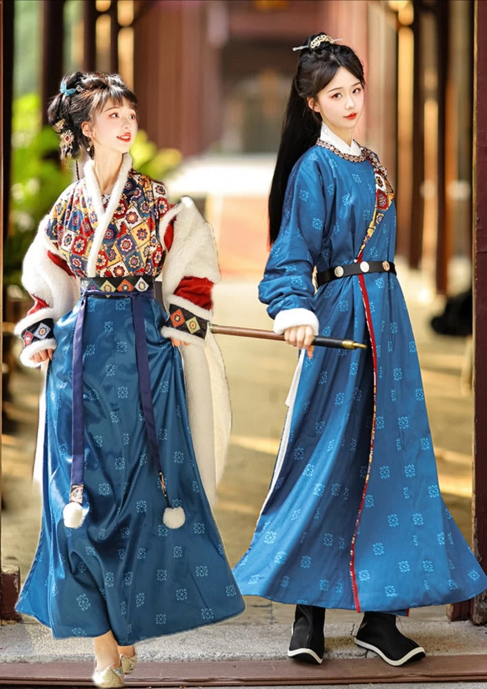 Women Modern Tang Dynasty Hanfu Set Faux Fur Shawl | HANFUBAO