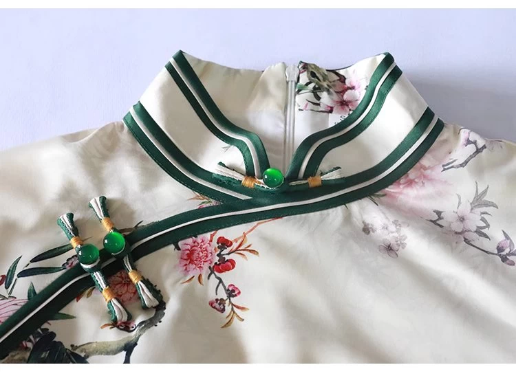 Women's Acetate Satin Qipao Cheongsam Ivory Rose Floral Plus Size| HANFUBAO