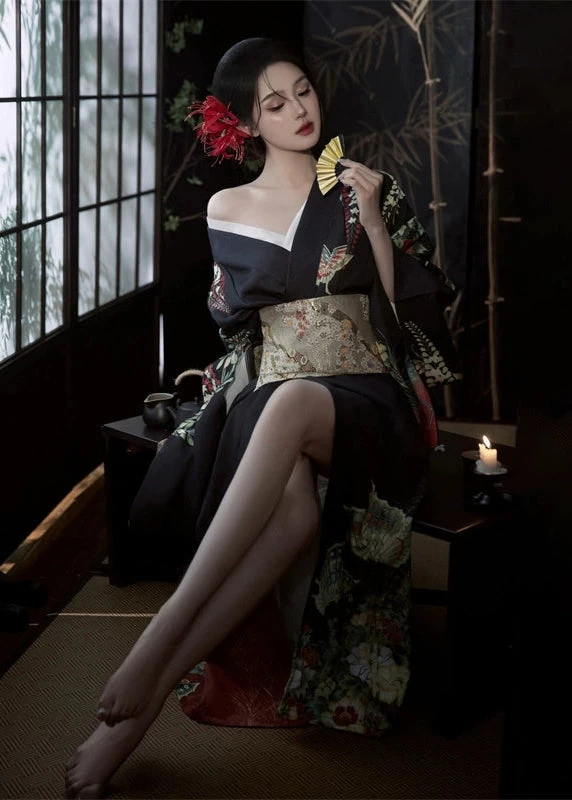 Women 3-Piece Hanfu Kimono Set Sakura Print  for Daily & Events | HANFUBAO