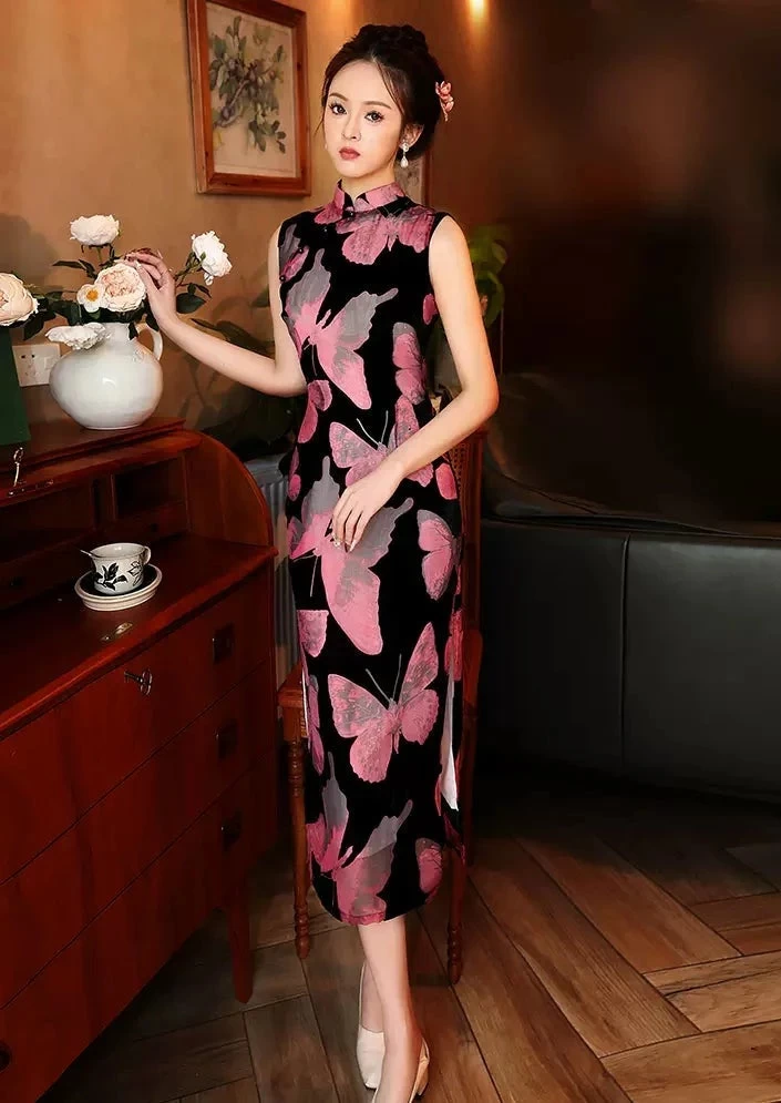 Women's Velvet Qipao Dress High Slit Daily Hanfu Plus Size | HANFUBAO