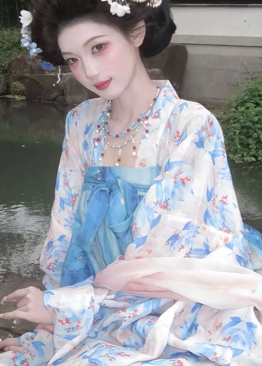 Women's Plus Size 3-Piece Daily Hanfu Chiffon Set Blue | HANFUBAO