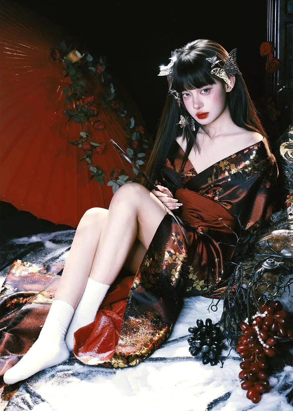 Women’s 2-Piece Daily Hanfu Kimono Set, Floral Pattern, 100%  | HANFUBAO