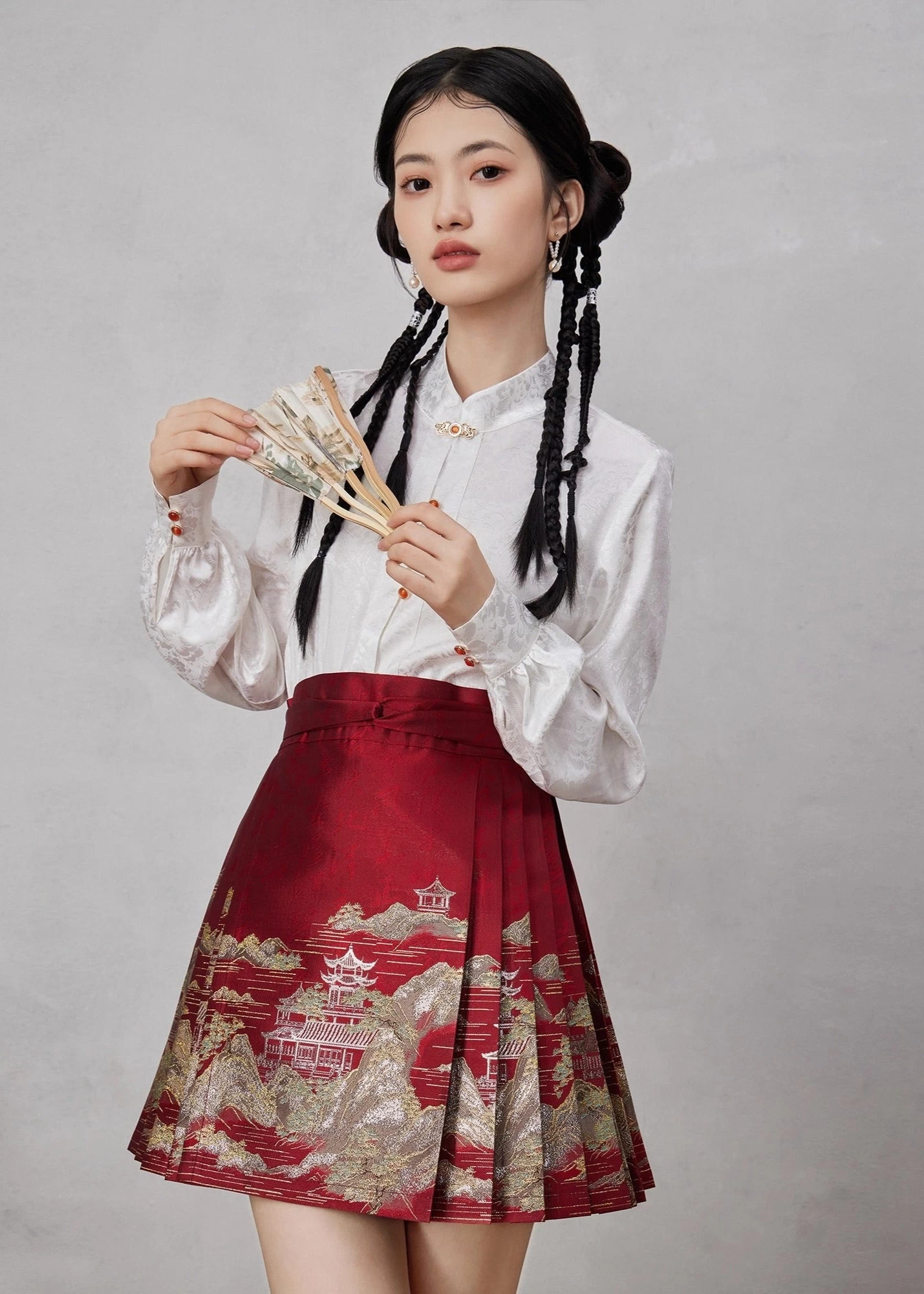 Women's Modern Short Ma Mian Skirt Gilded Landscape Print| HANFUBAO