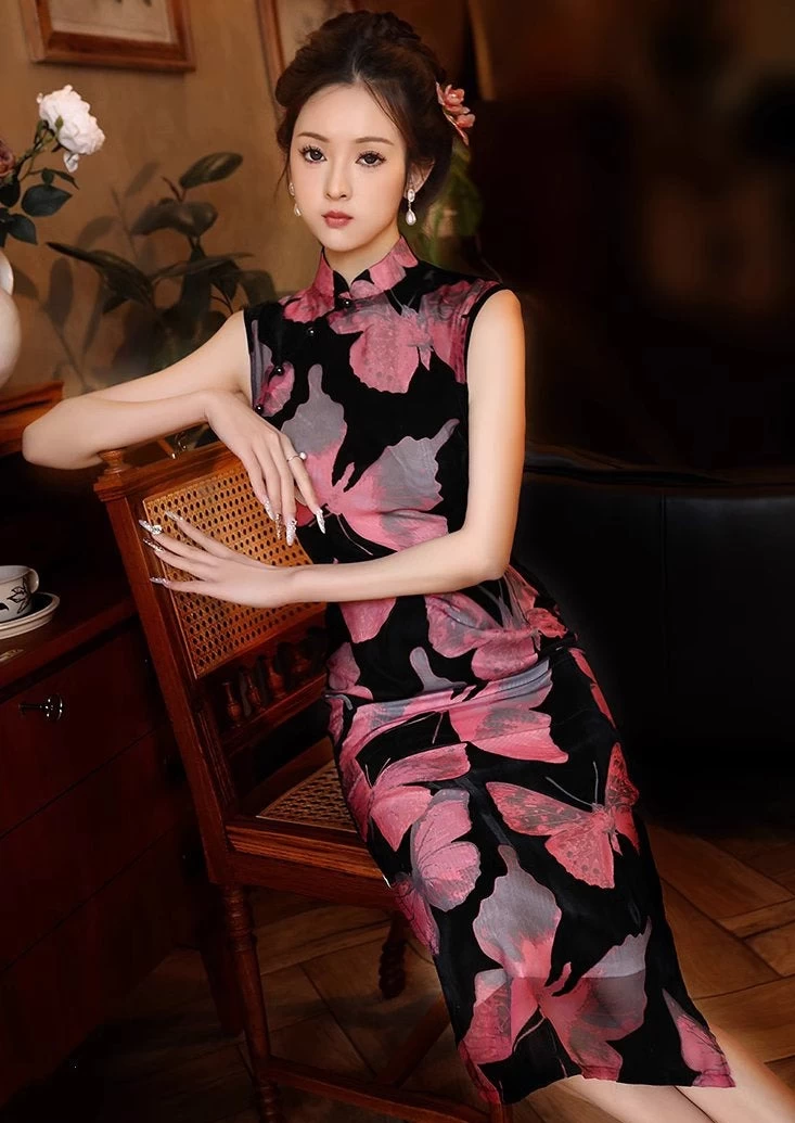 Women Velvet Qipao Dress High Slit Daily Hanfu Plus Size | HANFUBAO