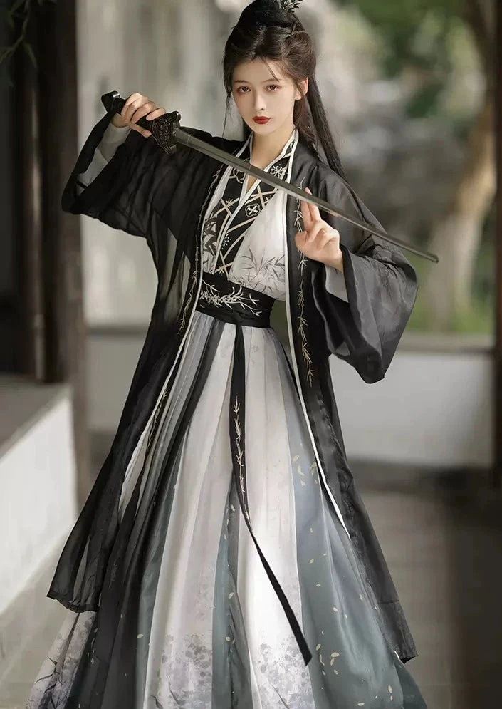 Unisex 3-Piece Song Dynasty Hanfu Set Bamboo Print Daily Wear Plus Size| HANFUBAO