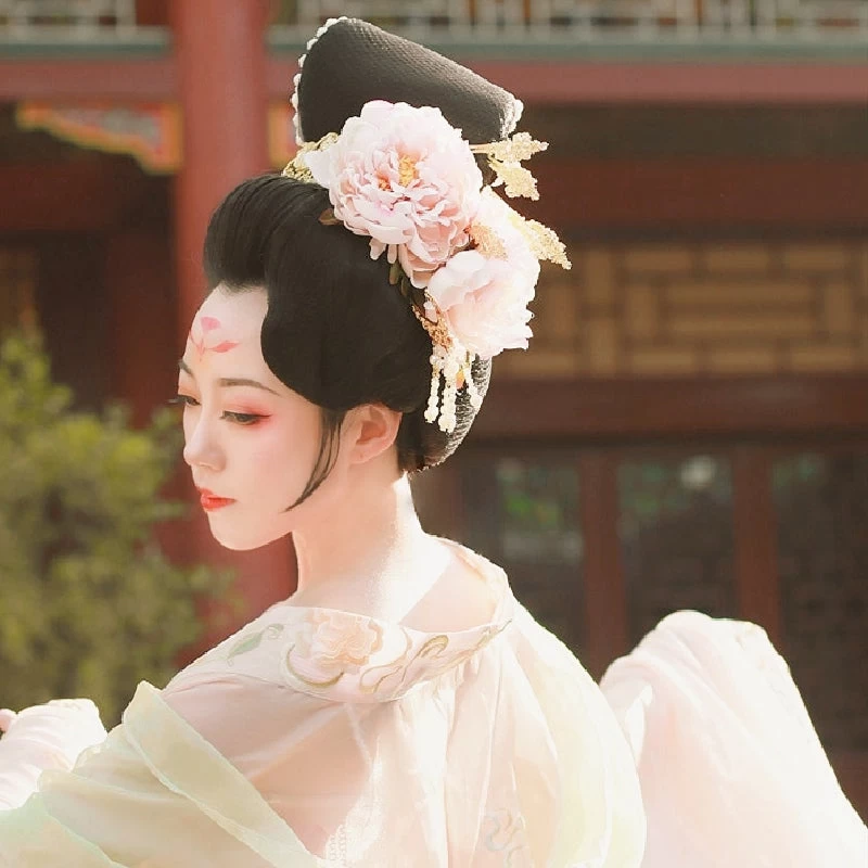 Women Copper Faux Pearl Hairpin Gold Peony Flower Crown | HANFUBAO