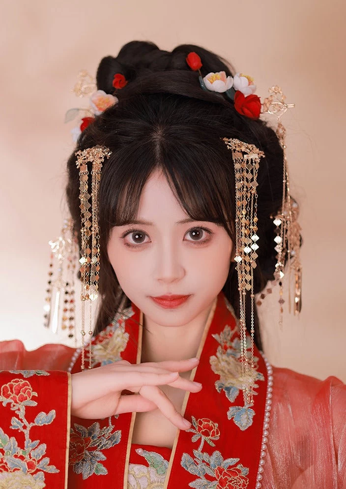 Camellia 6pcs Floral Hanfu Hairpins for Daily Styling, Yarn & Metal 10cm| HANFUBAO