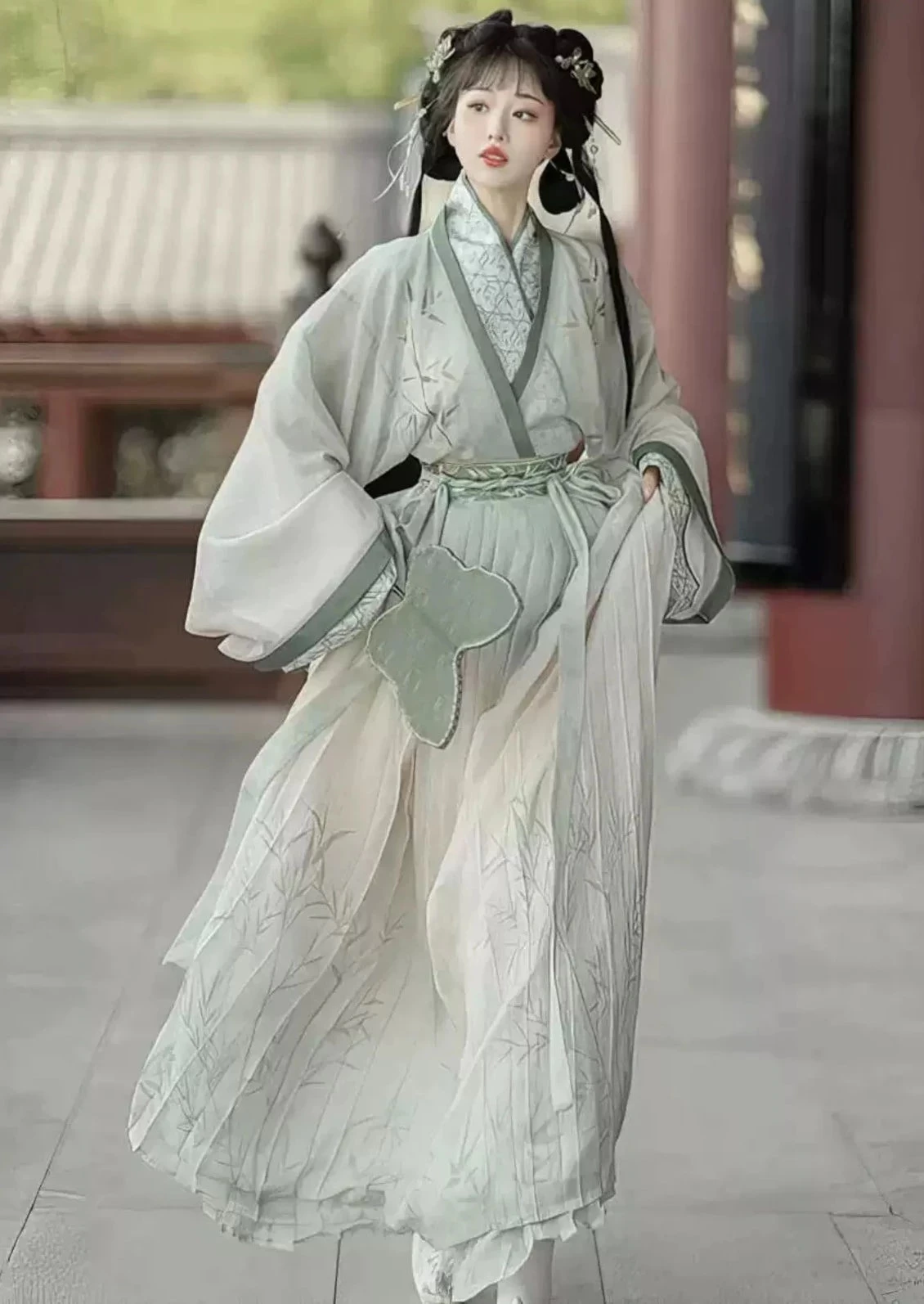 Unisex Bamboo Pattern Cotton Daily Hanfu 3-Piece Set (Plus Size) | HANFUBAO