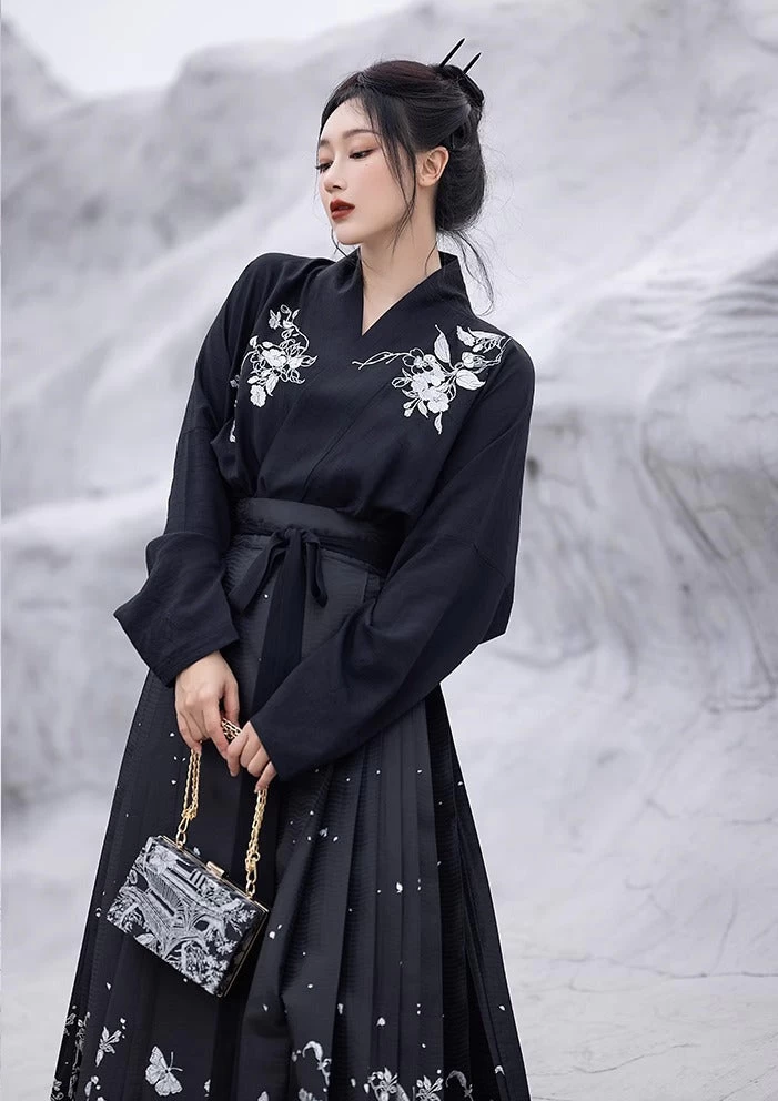 Women's Black Modern 2-Piece Daily Hanfu Set, Cotton Blend | HANFUBAO