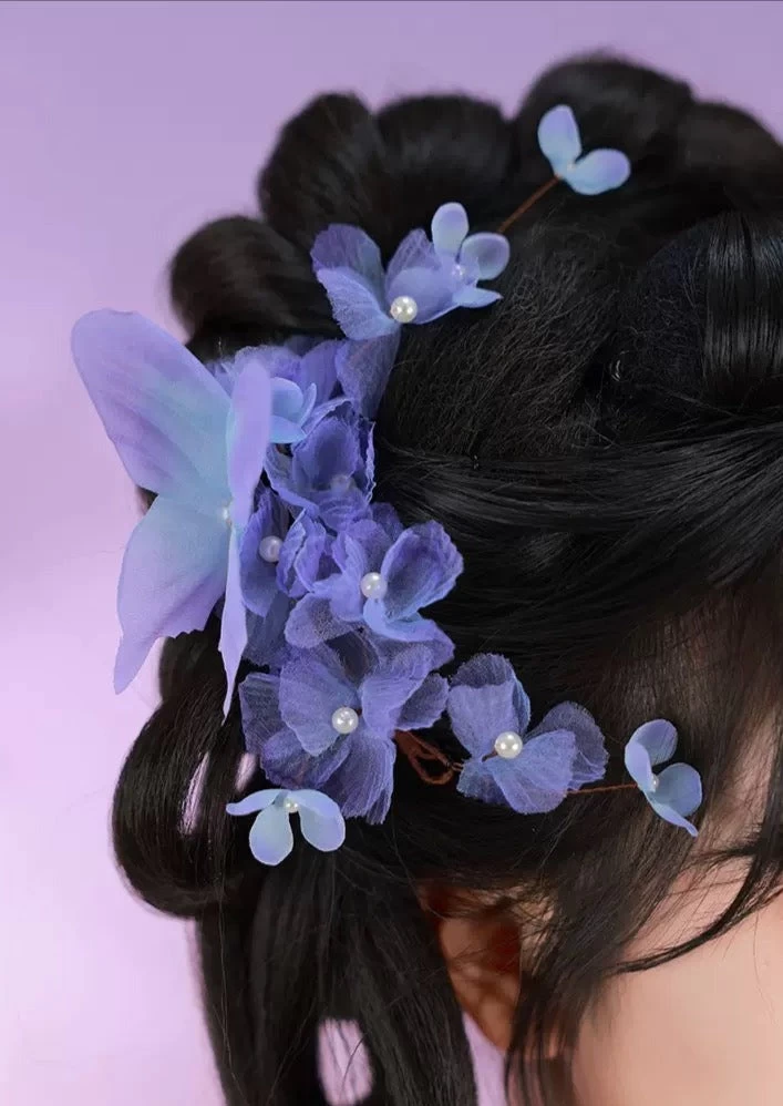 Women's Iris Flower Yarn Hair Pieces for Hanfu Daily Styling | HANFUBAO