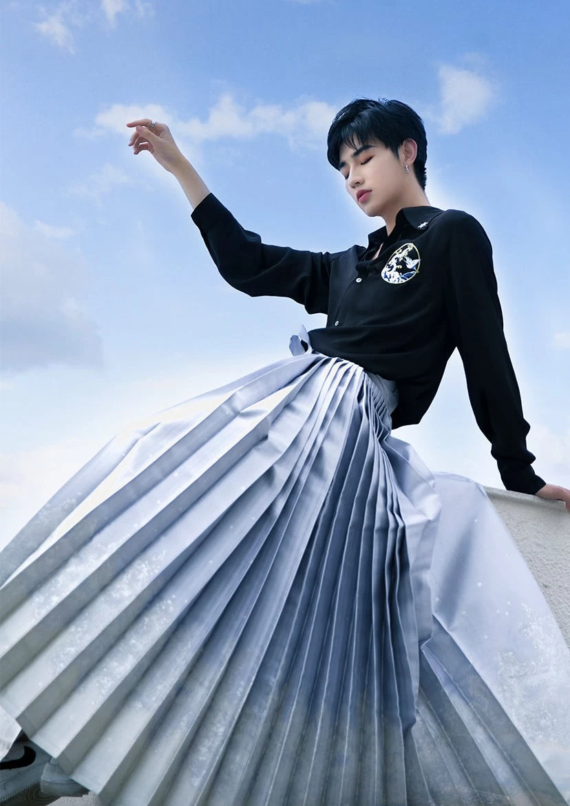 Unisex Modern Black Daily Hanfu Blouse, 100% Polyester, Plus Size | HANFUBAO