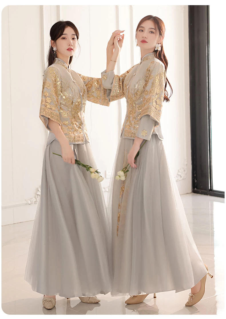 Women Chinese Style Hanfu Dress Set Gray  Bridal Party | HANFUBAO