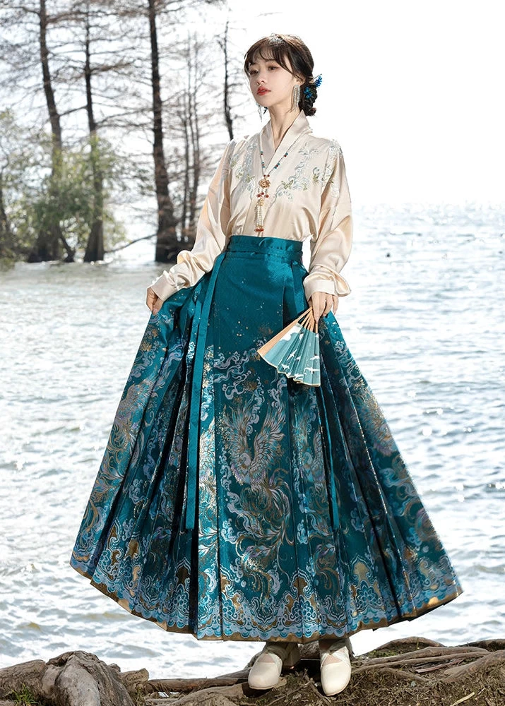 Women Modern Daily  Hanfu Set Snow Phoenix Embroidery Plus Size | HANFUBAO