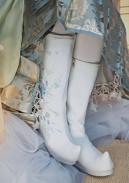 Unisex Ming Dynasty Embroidered Hanfu Boots Black/White Cotton| HANFUBAO