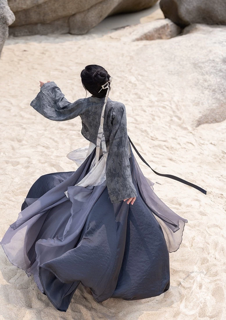 Women Daily Hanfu 3-Piece Modern Ivory Dress Set, Lab Silk Cotton | HANFUBAO