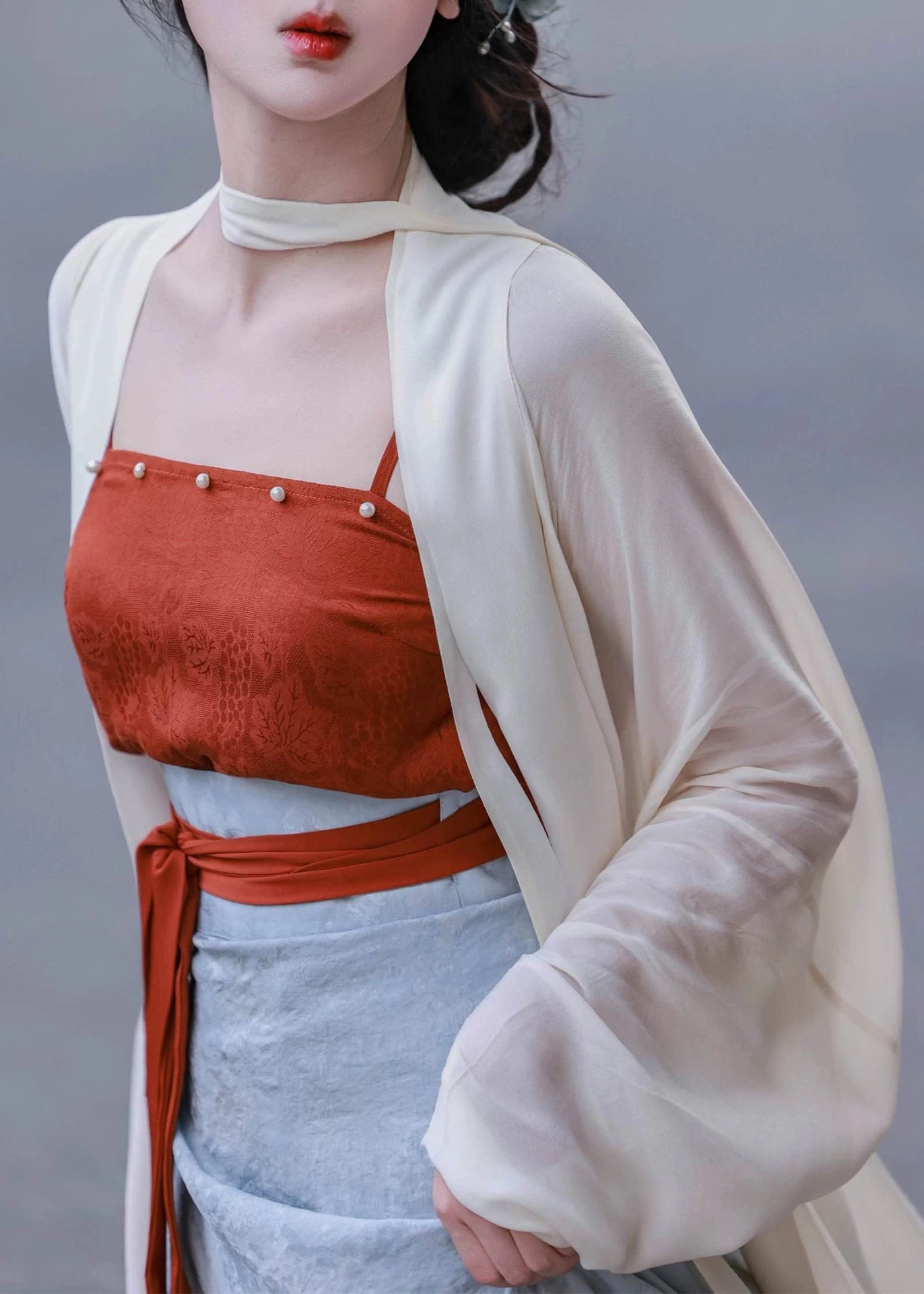 Women 3-Piece Daily Hanfu Set Mist Wait Tencel Skirt Top Cover-Up | HANFUBAO