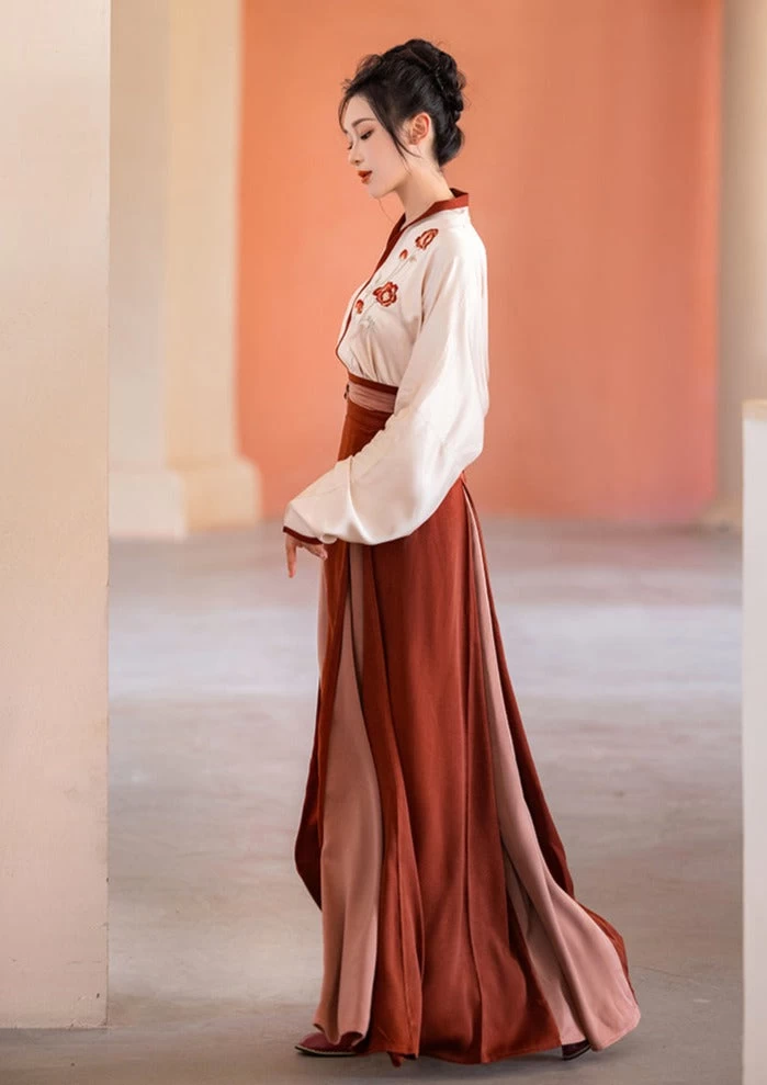 Women Modern Hanfu Lab Cotton-Silk 2-Piece Set Poppy Print | HANFUBAO