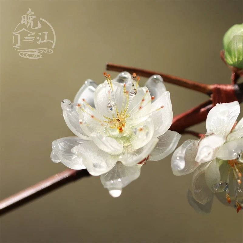 Women Shrinky Dinks Bamboo Hairpin White Plum Flowers | HANFUBAO