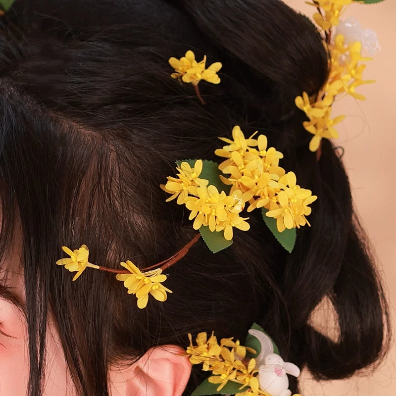 Women Yarn Flower Hair Clips Set, Sweet Osmanthus Embroidered | HANFUBAO
