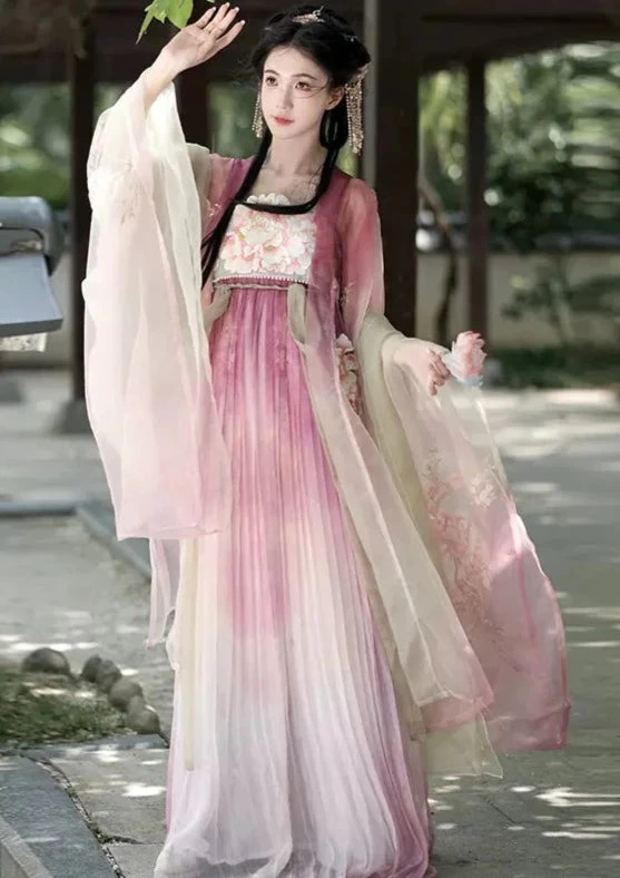Women 3-Piece Daily Hanfu Set Floral Embroidered Yarn for Spring | HANFUBAO